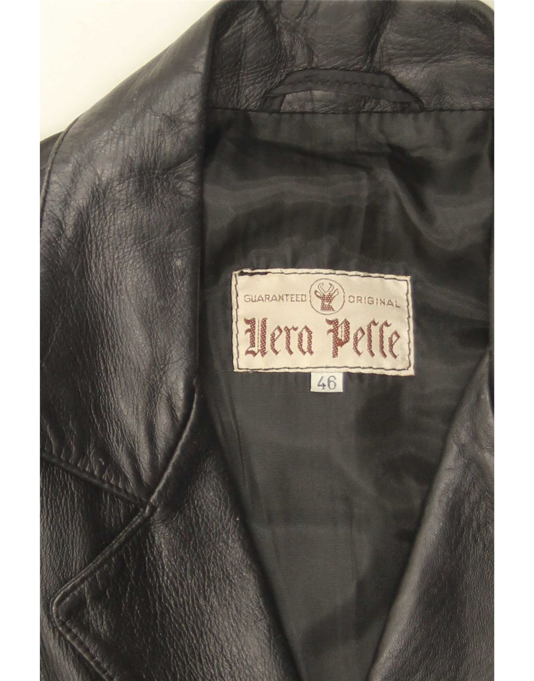 Giacca blazer in pelle vintage da donna a 3 bottoni IT 46 grande in pelle nera