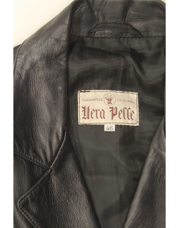 Giacca blazer in pelle vintage da donna a 3 bottoni IT 46 grande in pelle nera