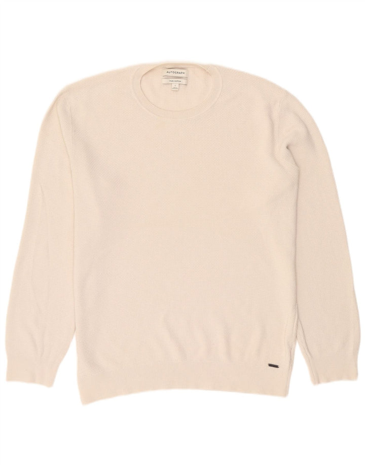 Marks & Spencer Mens Autograph Crew Neck Jumper Sweater Large White Cotton