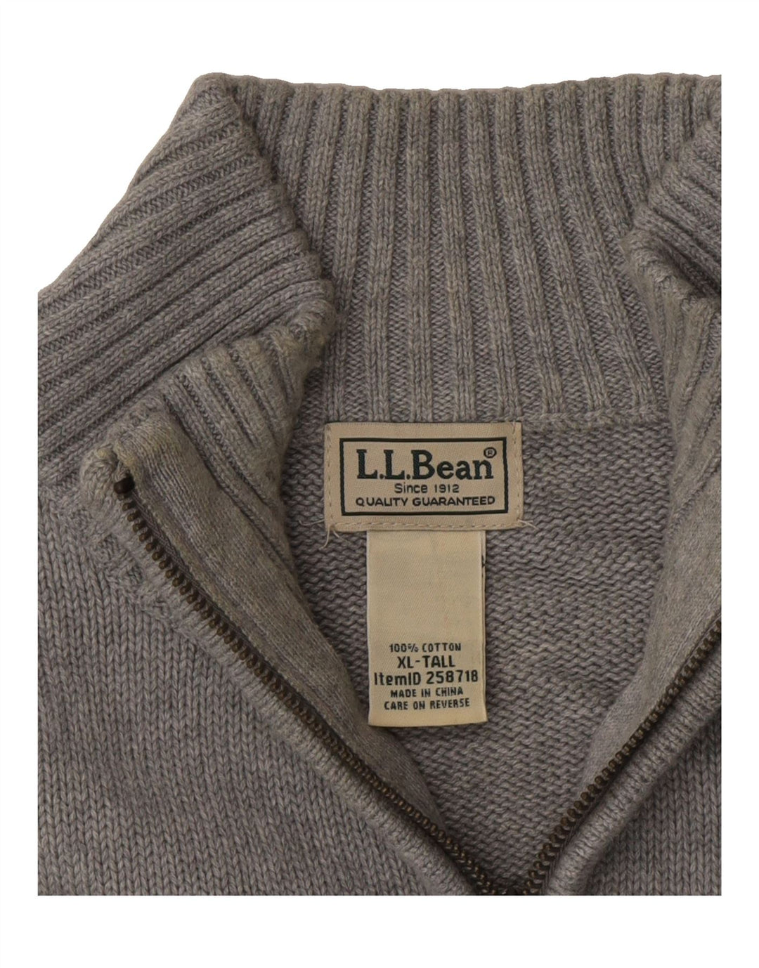L.L.BEAN Mens Tall Zip Neck Jumper Sweater XL Grey Cotton Vintage L.L.Bean and Second-Hand L.L.Bean from Messina Hembry 