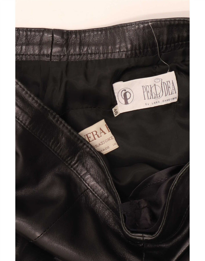 Falda de cuero vintage para mujer IT 46 Grande W30 Negro