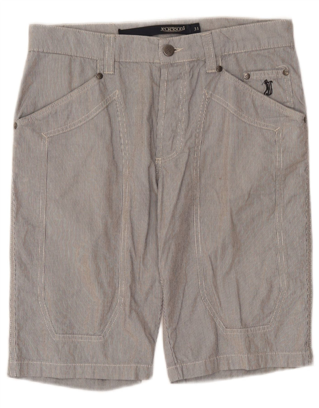 Jeckerson Mens Bermuda Shorts W31 Medium Grey Pinstripe Cotton