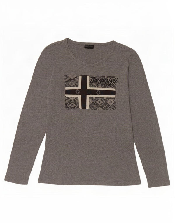 Napapijri Damen Loose Fit Graphic Top Langarm UK 6 XS Grau