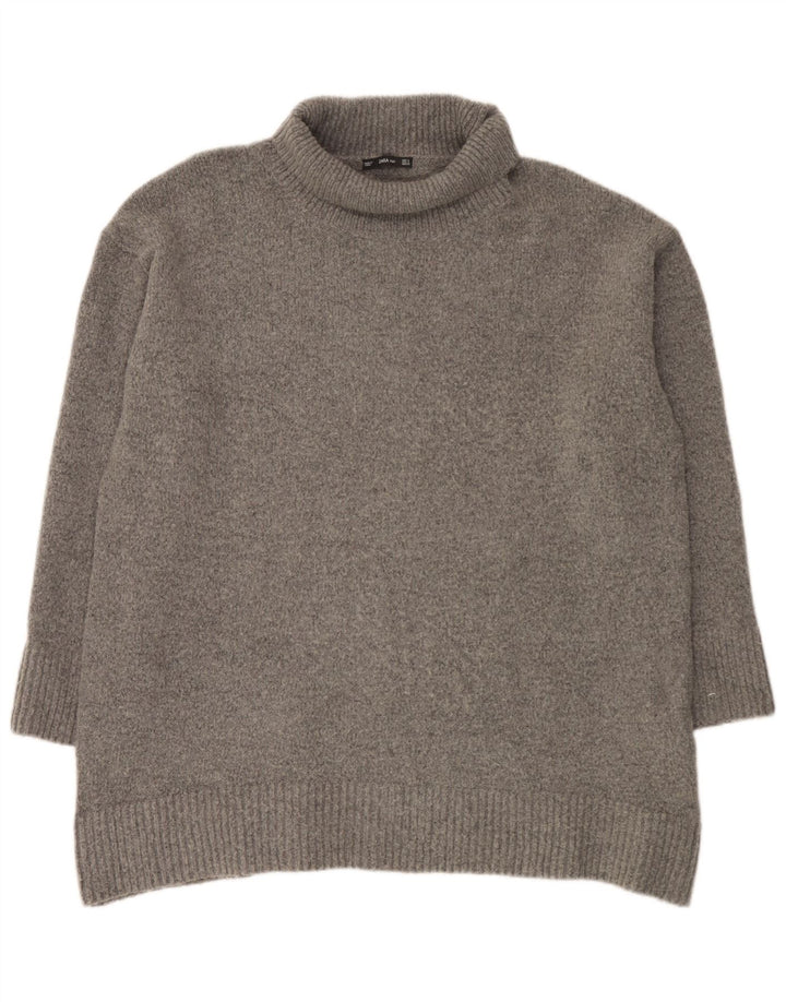 Zara Womens Oversized Roll Neck Jumper Sweater UK 10 Small Grey Acrylic
