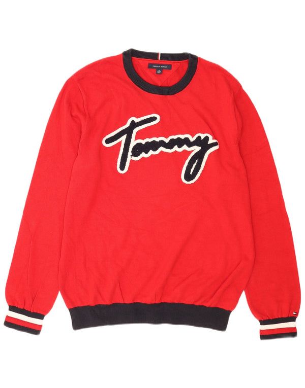 Tommy Hilfiger Мужской джемпер с круглым вырезом с рисунком, красный, цветной блок, XL