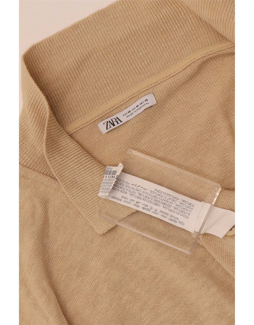 Zara Mens Short Sleeve Shirt Medium Beige Flecked Cotton
