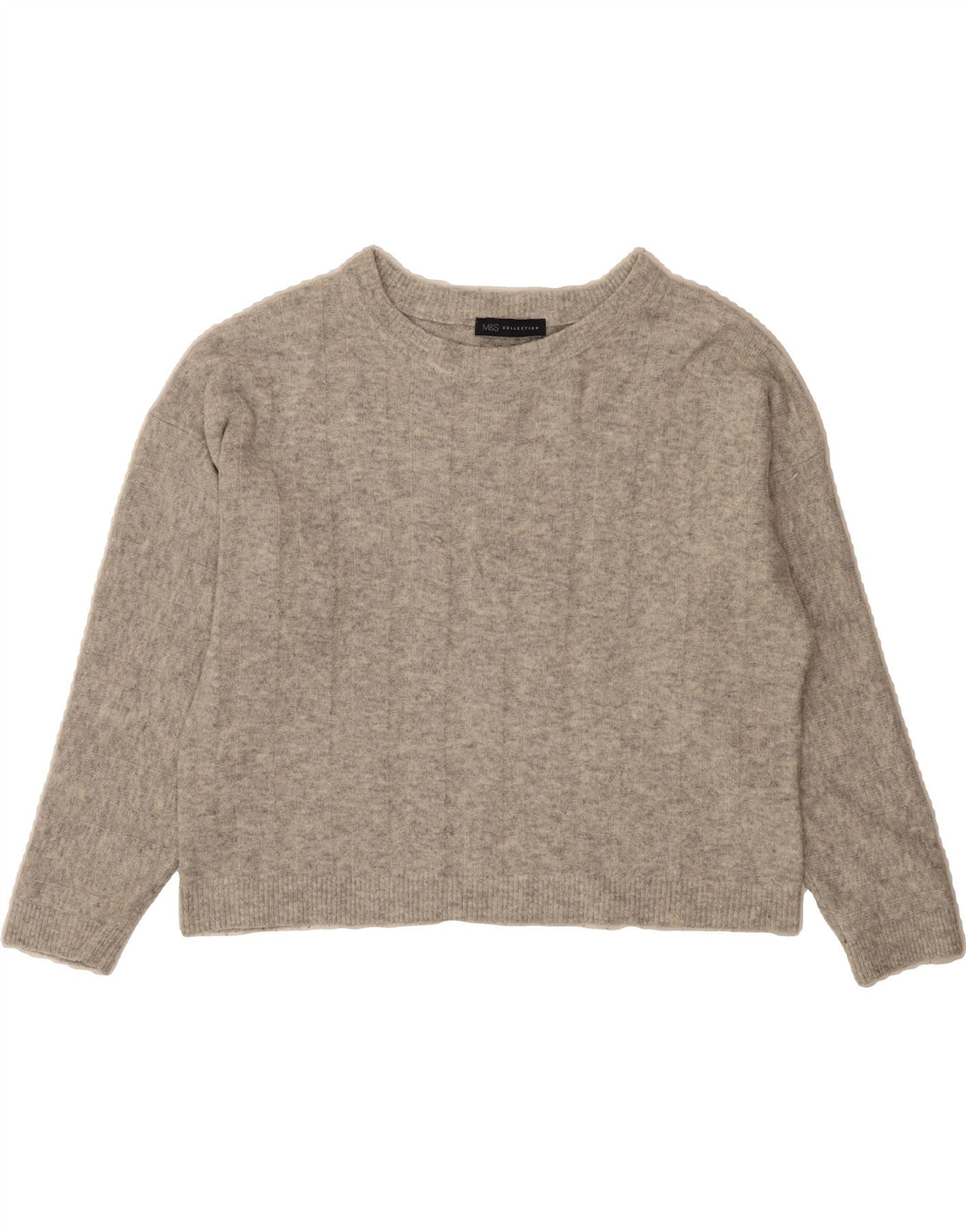 MARKS & SPENCER Womens Crop Crew Neck Jumper Sweater UK 14 Large Grey Vintage Marks & Spencer and Second-Hand Marks & Spencer from Messina Hembry 