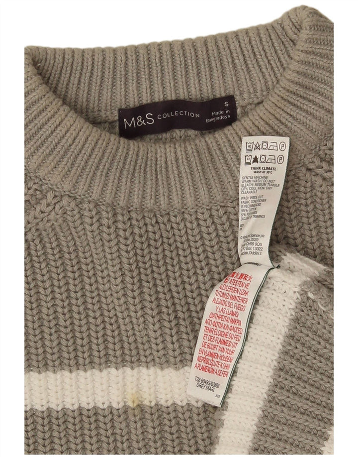 Marks & Spencer Womens Crew Neck Jumper Sweater UK 10 Small Grey Striped