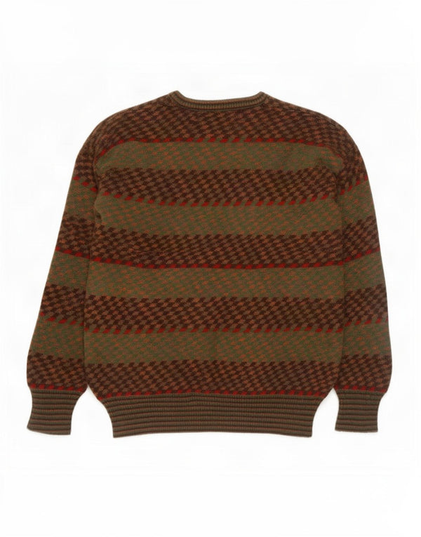 Vintage Mens V-Neck Jumper Sweater IT 50 Medium Khaki Striped