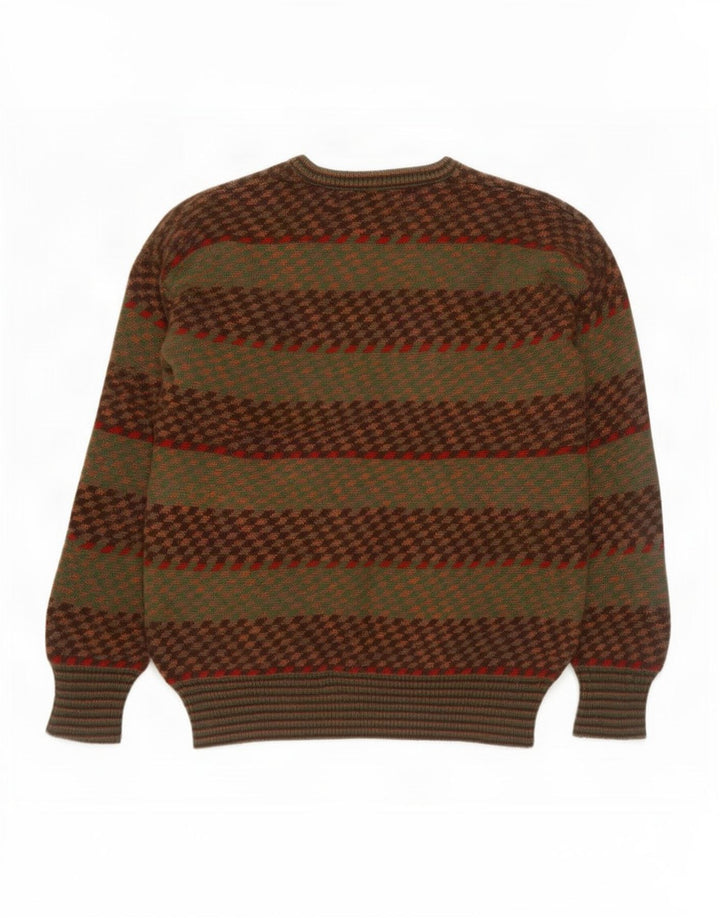 Męski sweter w stylu vintage z dekoltem w szpic IT 50 w średnie paski khaki