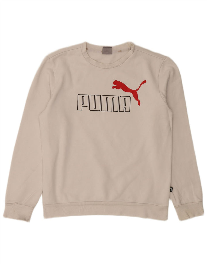 PUMA Mens Graphic Sweatshirt Jumper Small White Cotton