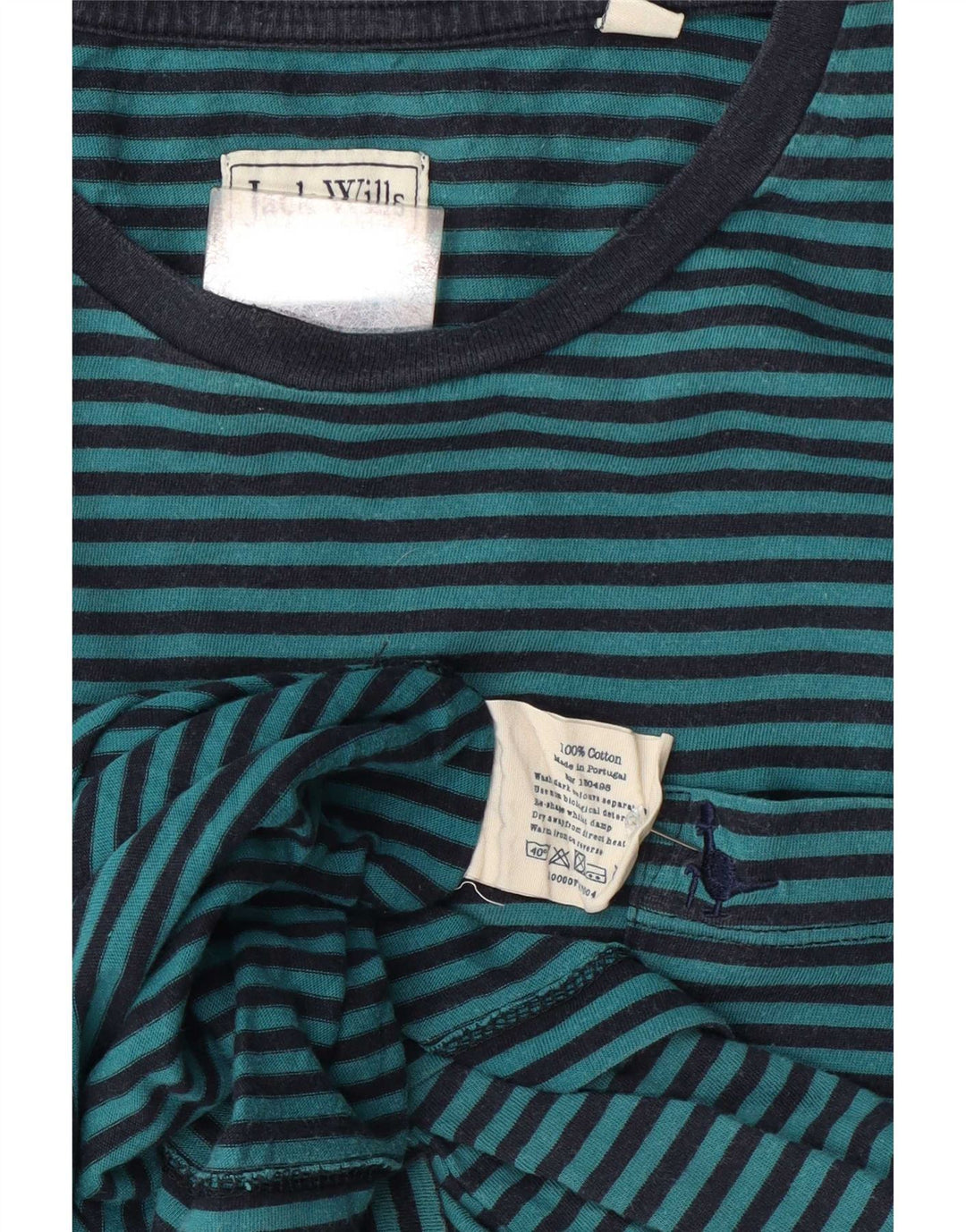 Jack Wills Herren-T-Shirt aus mittelblauer Nadelstreifen-Baumwolle