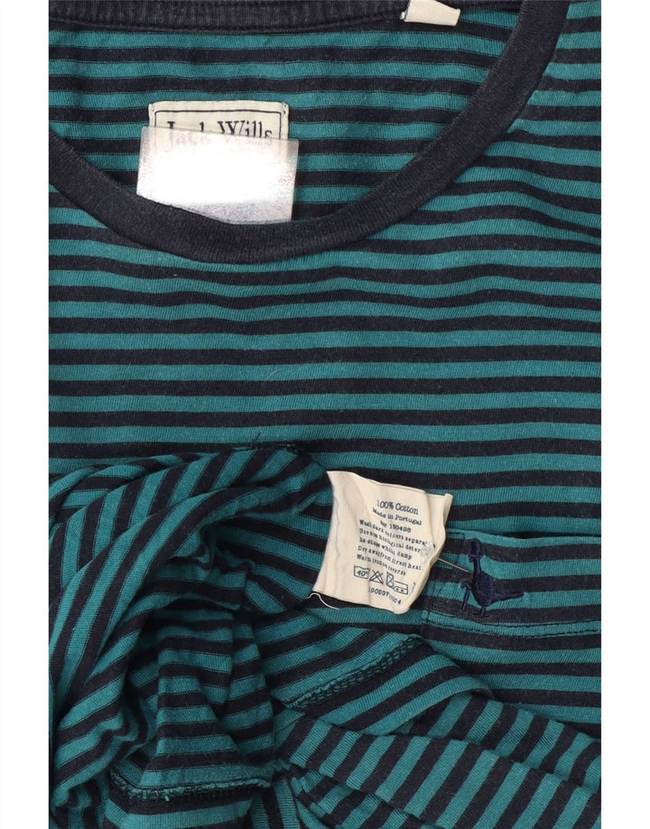 Jack Wills Herren-T-Shirt aus mittelblauer Nadelstreifen-Baumwolle