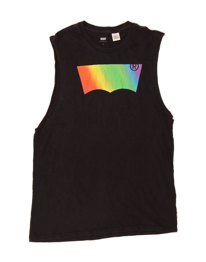 LEVI'S Mens Graphic Vest Top Medium Black Cotton Vintage Levi's and Second-Hand Levi's from Messina Hembry 