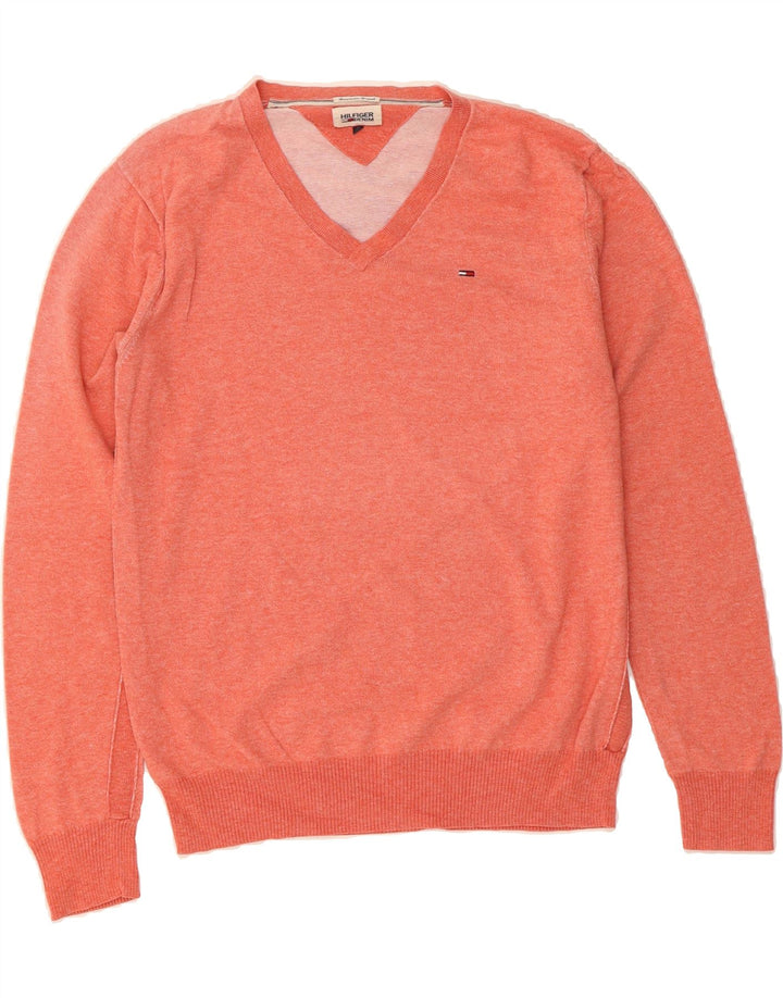 TOMMY HILFIGER Mens V-Neck Jumper Sweater Large Orange Cotton Vintage Tommy Hilfiger and Second-Hand Tommy Hilfiger from Messina Hembry 