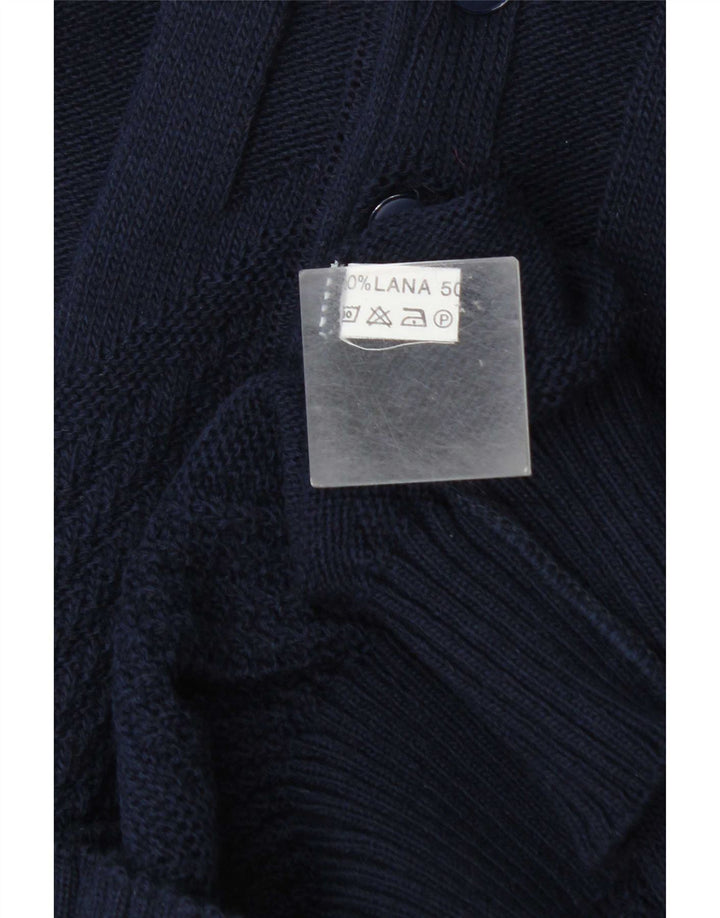 Vintage Mens Polo Neck Jumper Sweater Large Navy Blue Wool