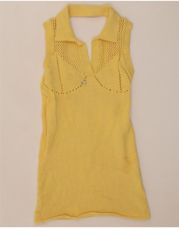 Zara Womens Polo Neck Vest Débardeur UK 8 Petit Jaune Polyester