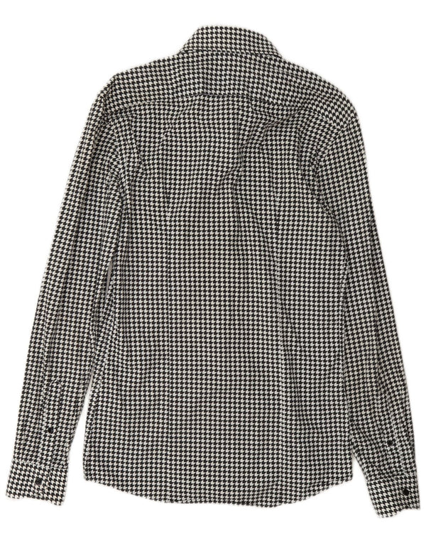 Reiss Mens Slim Fit Shirt XS Black Houndstooth Cotton