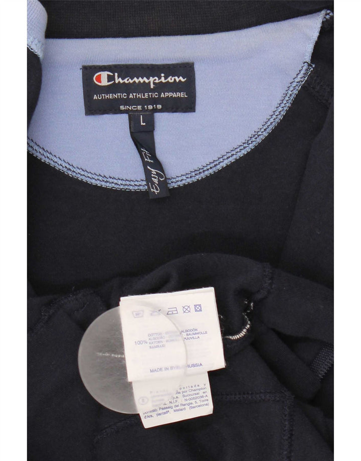 Champion Womens Tracksuit Top Jacket UK 14 Large Navy Blue Colourblock
