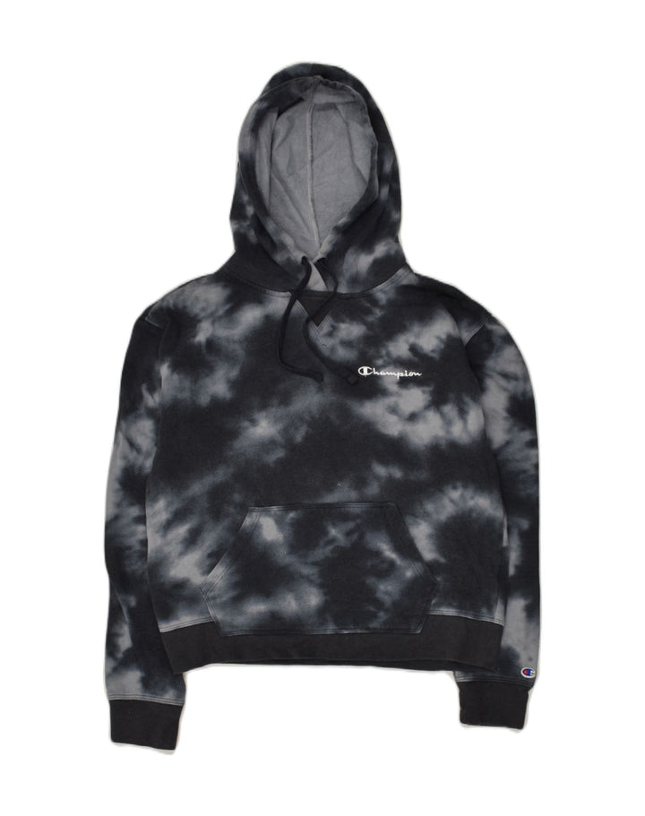 CHAMPION Womens Hoodie Jumper UK 8 Small Black Tie Dye Cotton | Vintage Champion | Thrift | Second-Hand Champion | Used Clothing | Messina Hembry 