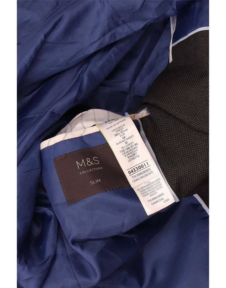 Marks & Spencer Mens 2 Button Slim Blazer Jacket UK 38 Medium Black Wool