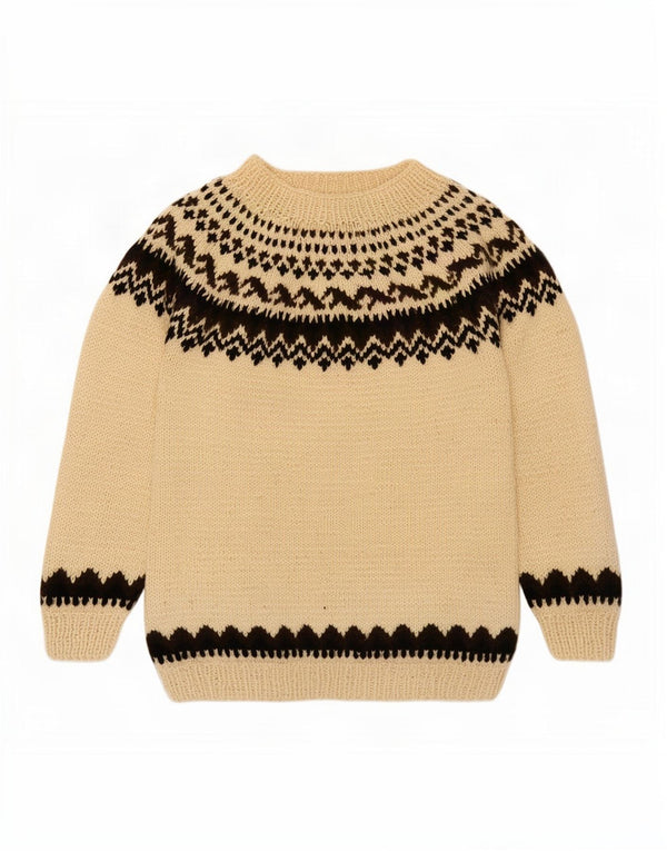 Vintage Damen Pullover mit U-Boot-Ausschnitt, UK 16, Groß, Beige, Fair Isle