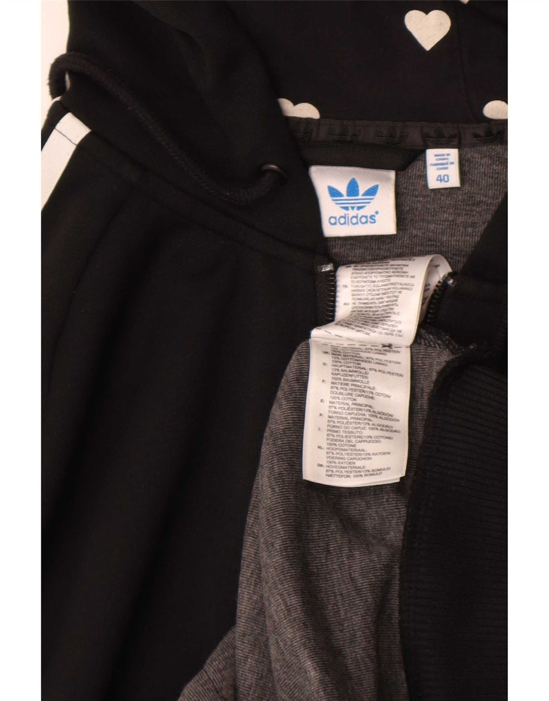 Adidas Womens Graphic Zip Hoodie Sweater IT 40 Small Black Polyester