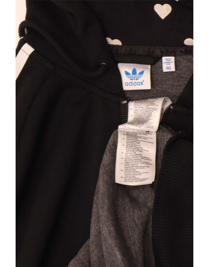 Adidas Womens Graphic Zip Hoodie Sweater IT 40 Small Black Polyester