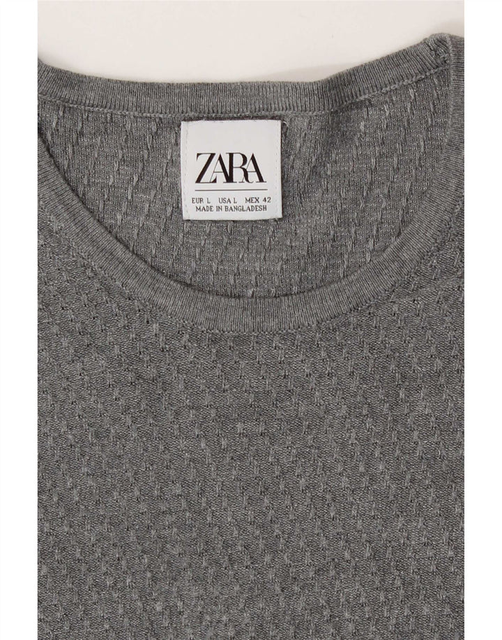 Męski sweter z okrągłym dekoltem Zara, duży, szary