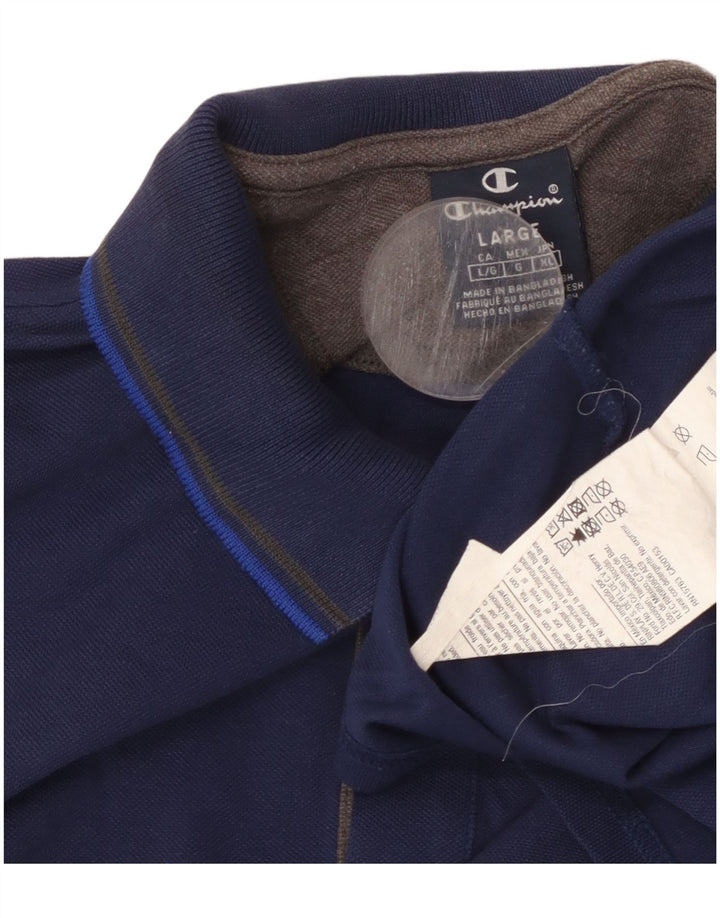 CHAMPION Mens Polo Shirt Large Navy Blue Cotton
