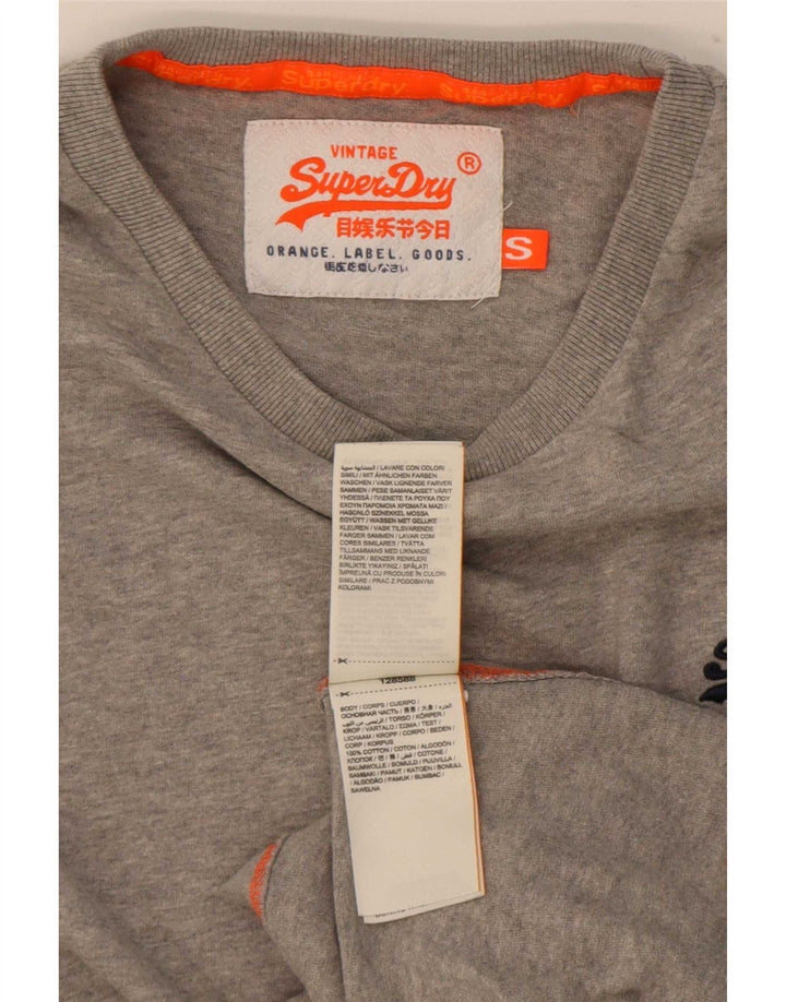 Superdry Herren-Oberteil, langärmelig, klein, graue Baumwolle