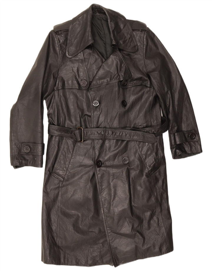 Cappotto in pelle vintage da uomo EU 46 piccolo nero