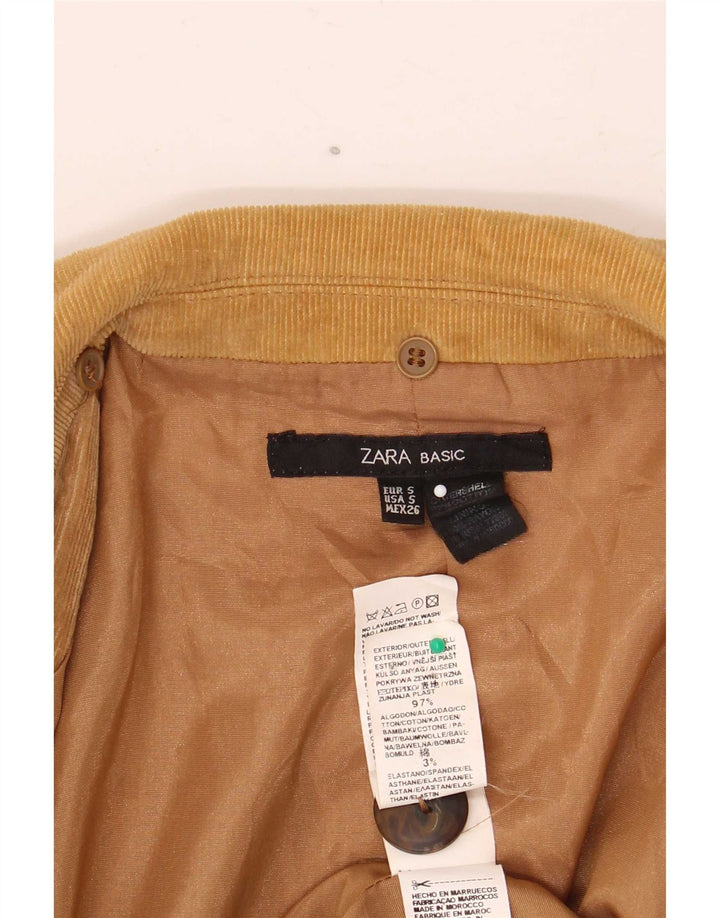 Zara Womens 2 Button Corduroy Blazer Jacket UK 10 Small Beige Cotton