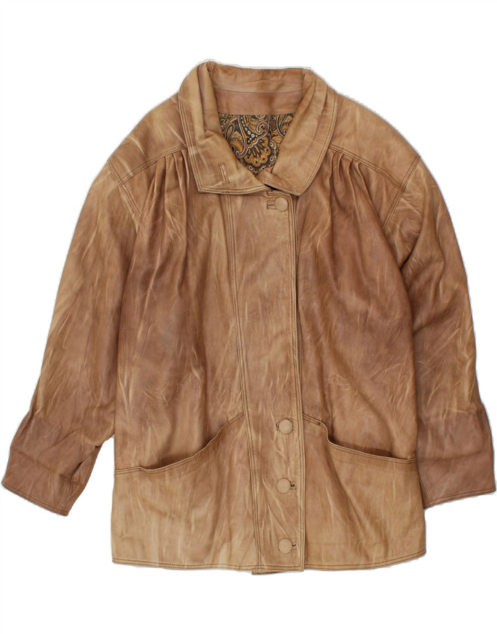 VINTAGE Womens Leather Jacket UK 14 Large Beige Vintage Vintage and Second-Hand Vintage from Messina Hembry 