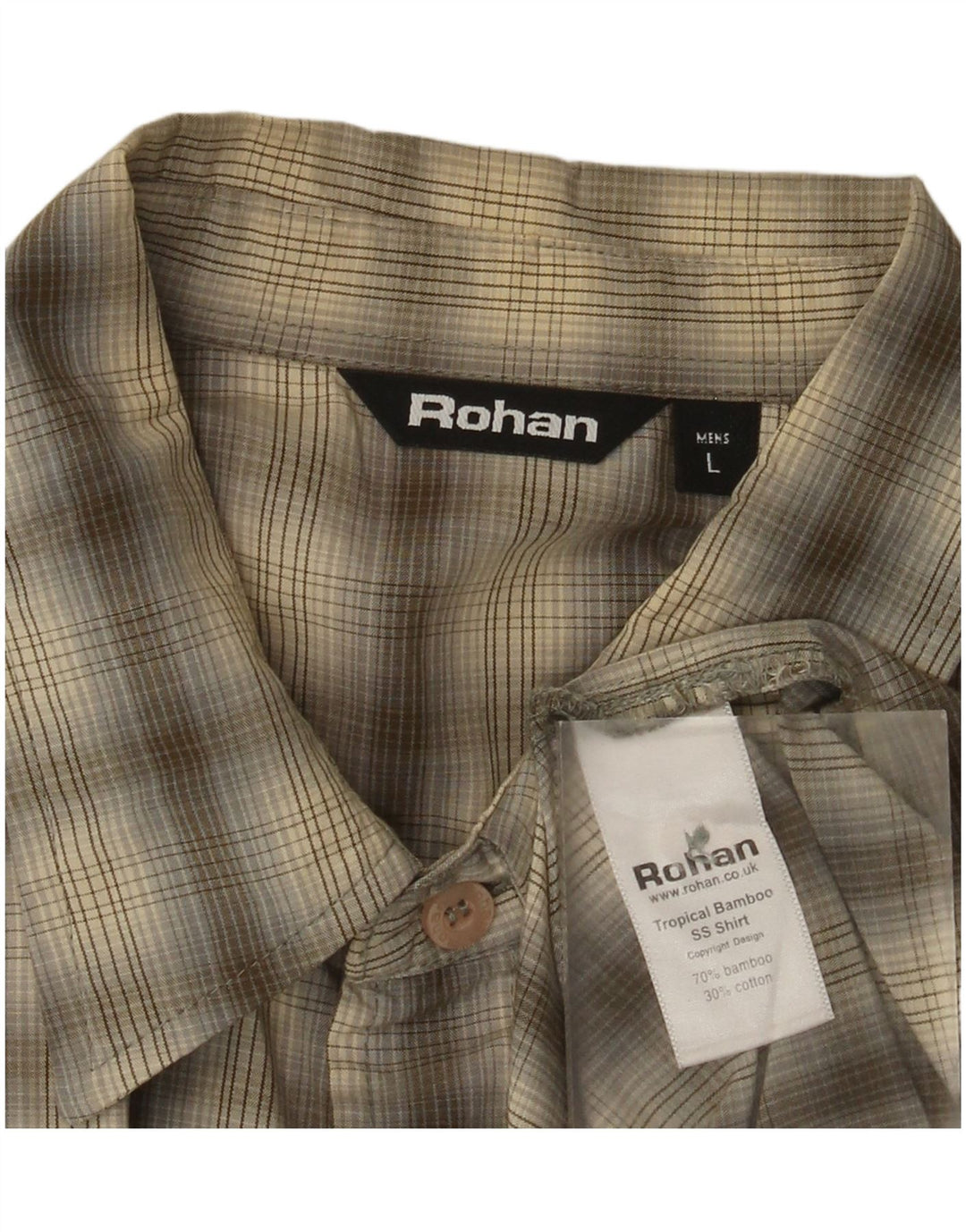 Rohan Mens Short Sleeve Shirt Large Khaki Check Cotton