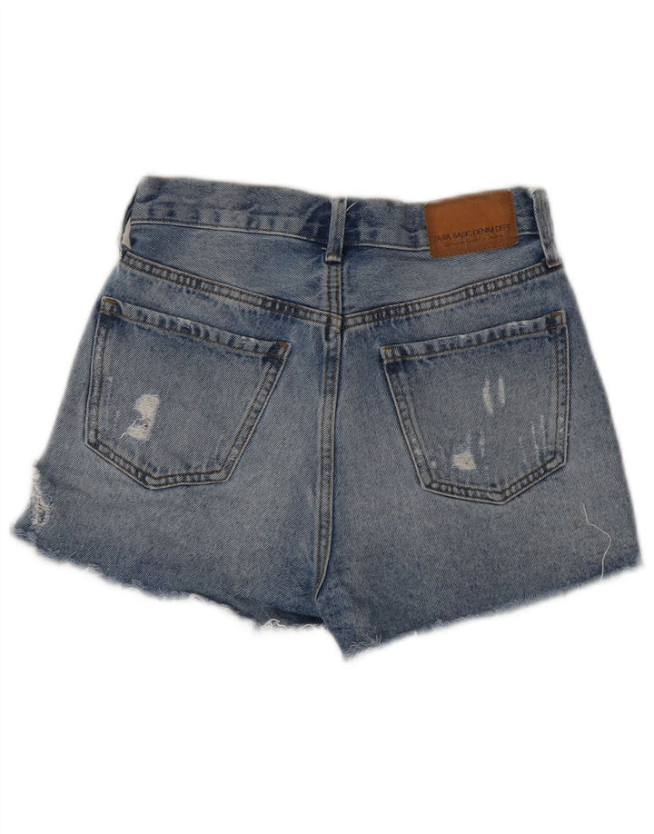 Zara Womens Distressed Denim Shorts EU 34 2XS W24 Blue