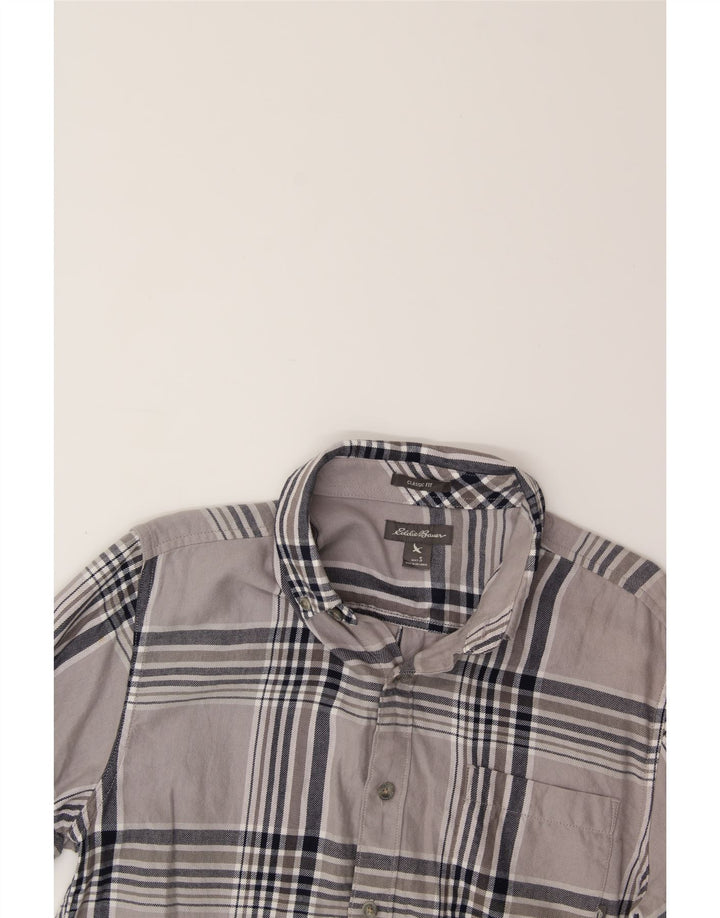 EDDIE BAUER Mens Classic Fit Flannel Shirt Small Grey Check Cotton Vintage Eddie Bauer and Second-Hand Eddie Bauer from Messina Hembry 