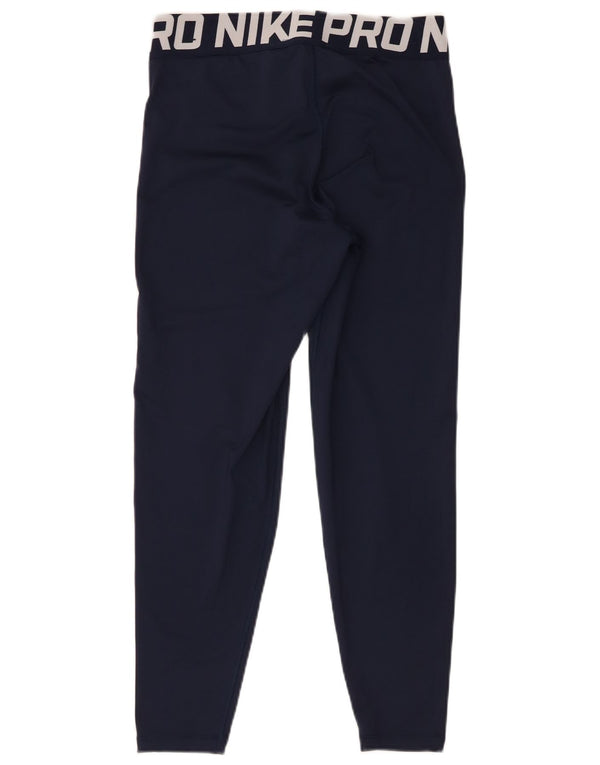 Nike Dame Dri Fit Grafiske Leggings UK 14 Medium Navy Blue Polyester