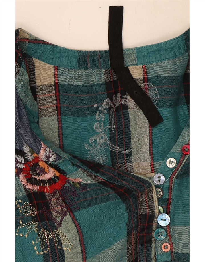 Desigual Womens Long Sleeve Blouse Top UK 16 Large Turquoise Check