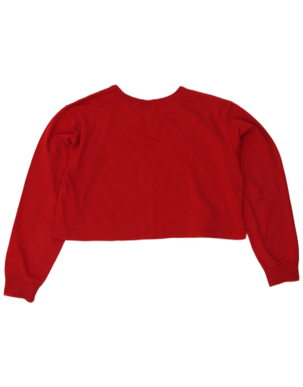 Champion Womens Crop Graphic Top Long Sleeve UK 16 Large Red Cotton