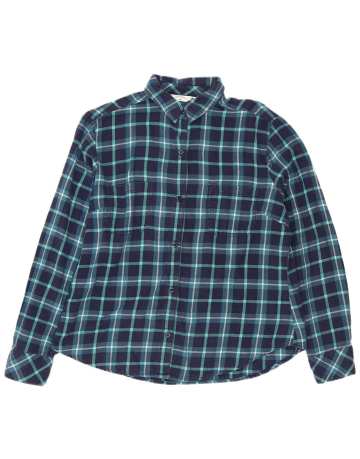 LEE Womens Riders Flannel Shirt UK 14 Medium Navy Blue Plaid