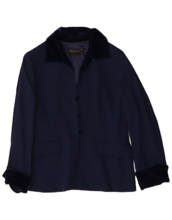 Luisa Spagnoli Veste Blazer 3 Boutons Femme IT 46 Large Laine Bleu Marine