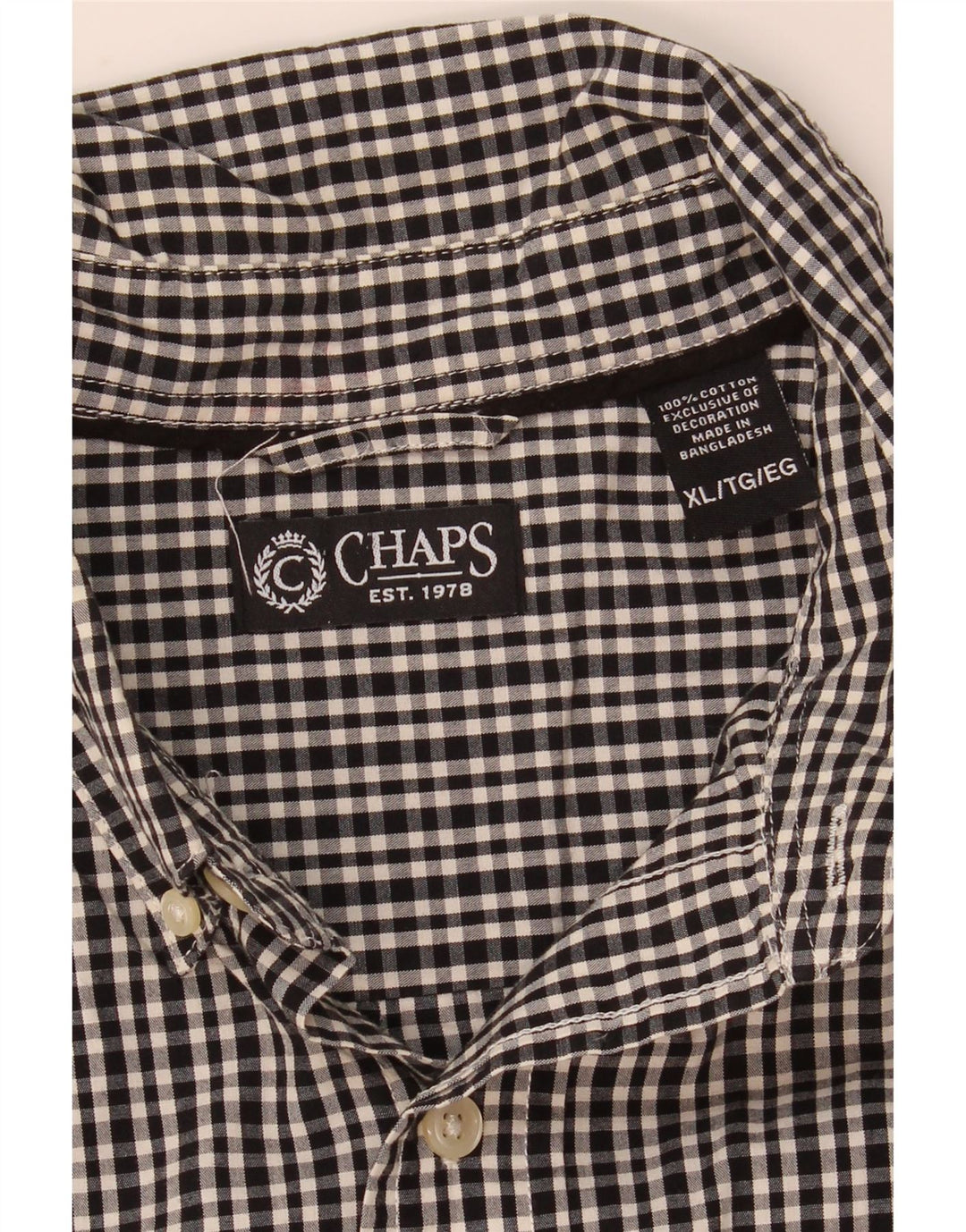 Chaps Mens Shirt XL Black Gingham Cotton