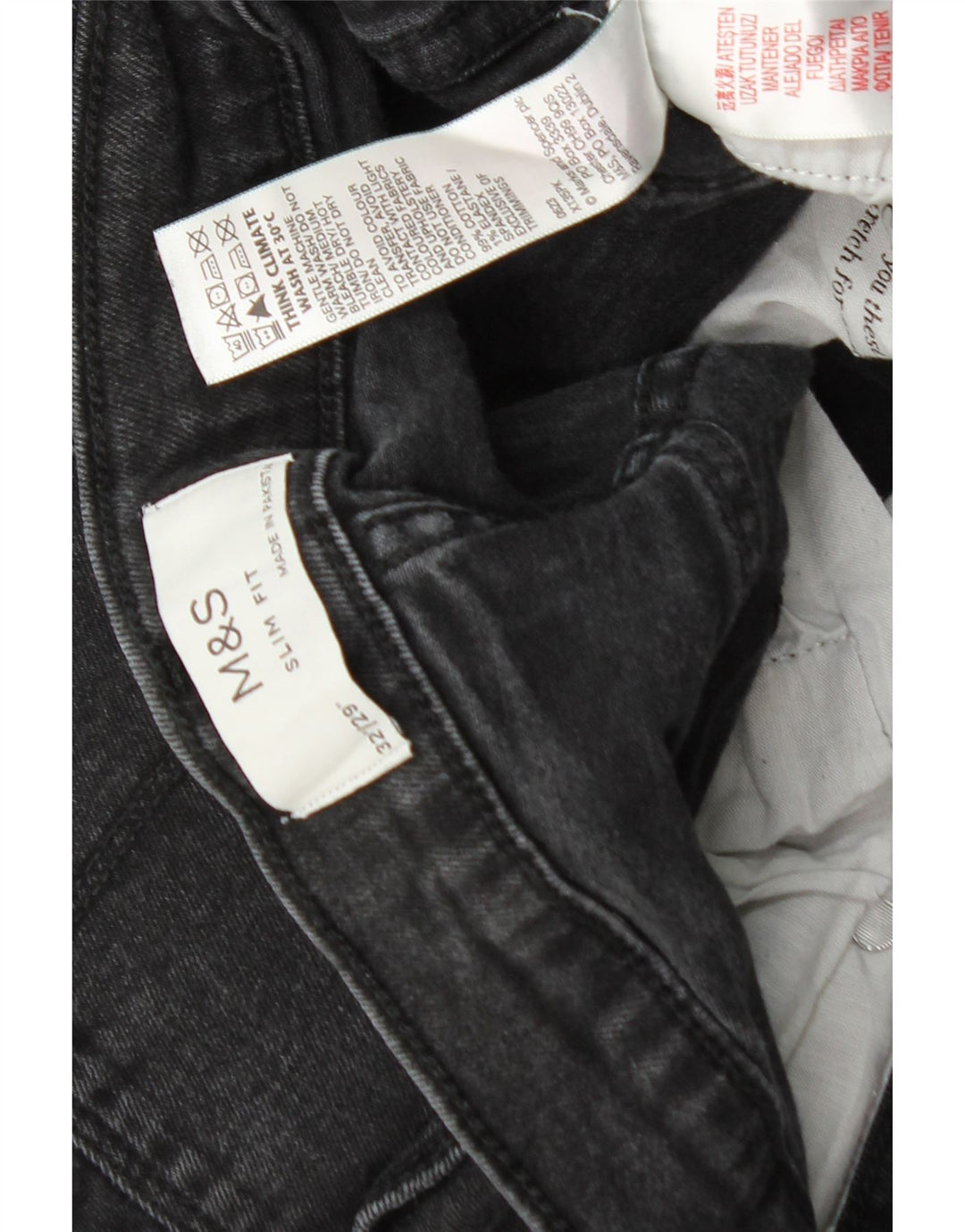Marks & Spencer Herren Slim Jeans W32 L26 Schwarze Baumwolle