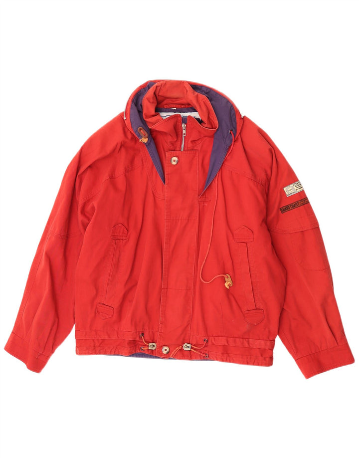 Coast Guard Mens Hooded Bomber Jacket UK 38 Medium Red Colourblock Cotton