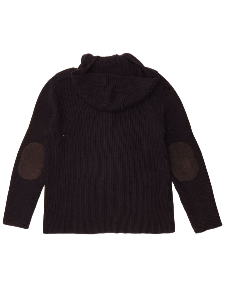 Trussardi Mens Hooded Button Neck Jumper Sweater Medium Navy Blue Wool