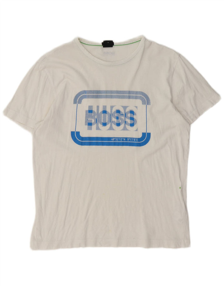 Hugo Boss Mens Regular Fit Graphic T-Shirt Top Medium White Cotton