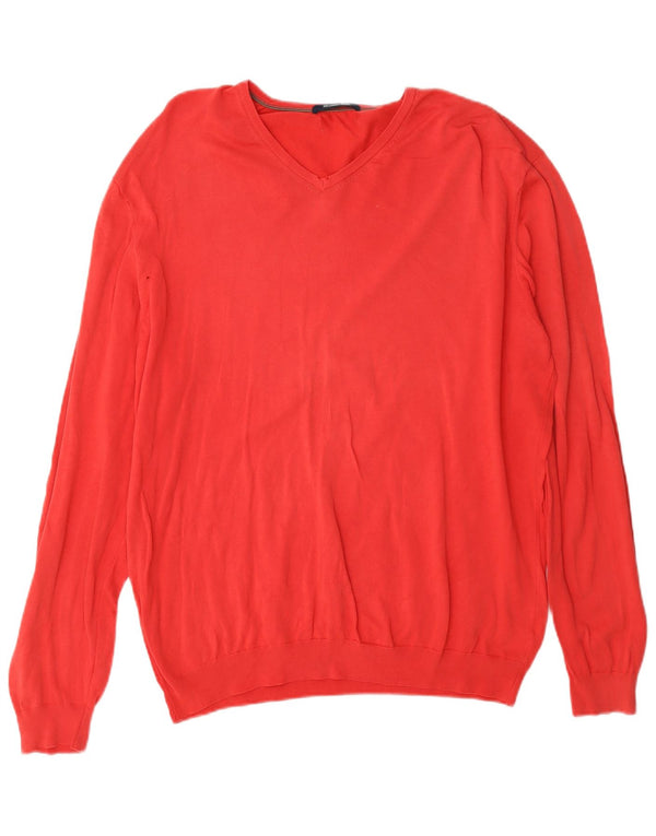 Massimo Dutti Mens V-Neck Jumper Sweater Large Red