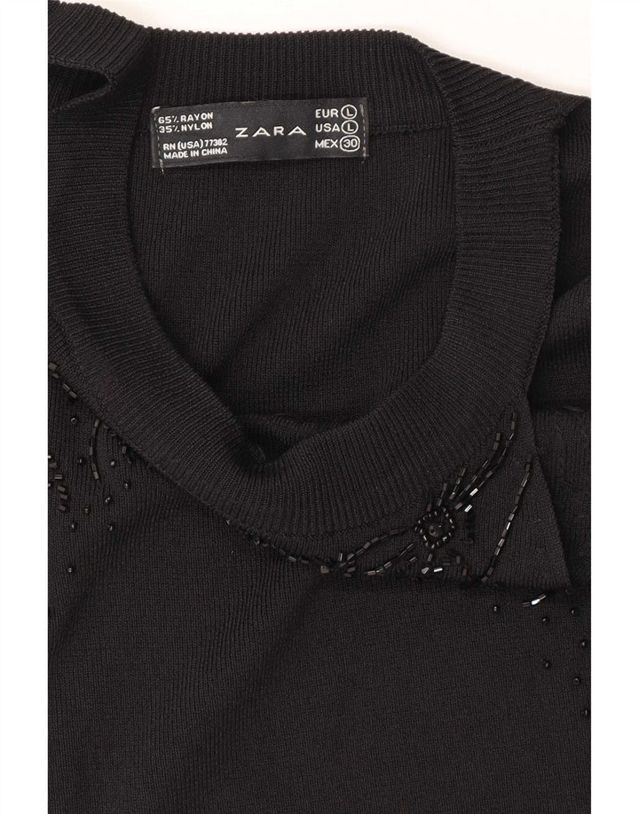 Zara Womens Sleeveless Blouse Top UK 14 Large Black Rayon