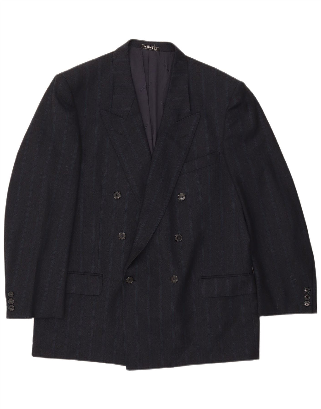 Ungaro Mens Double Breasted Blazer Jacket UK 38 Medium Navy Blue Pinstripe